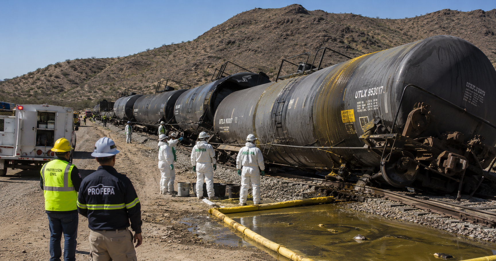 Vuelca tren y derrama químicos en Sonora